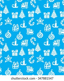 pixel Christmas pattern with children's toys