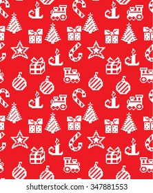 pixel Christmas pattern with children's toys