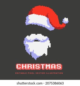 Pixel Christmas Santa hat, moustache and beard  creative design icon vector illustration