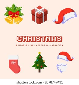 Pixel Christmas set creative design icon vector illustration for video game asset, motion graphic and others