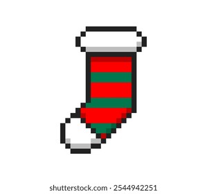 Pixel Christmas sock, 8 bit New Year sock.