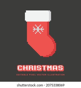 Pixel Christmas sock creative design icon vector illustration