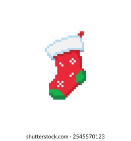  Pixel christmas socks. Pixel design embroidery Isolated on a white background.