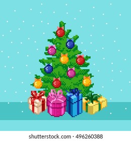 Pixel Christmas tree with gifts