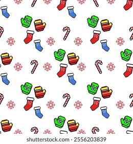Pixel Christmas wall paper seamless pattern ornament. Vector illustration design Christmas theme.
