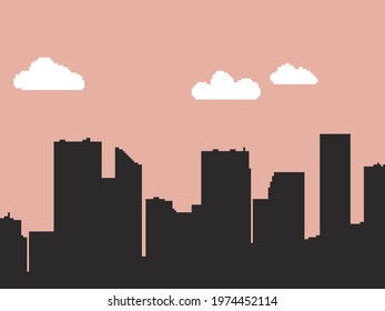 Pixel city, pixel art city. Pixel art background. 8bit Pixel art