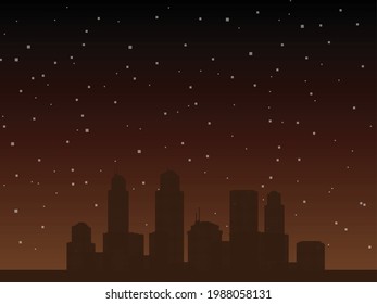 Pixel city. Pixel background with stars.