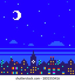 Pixel City Skyline at Night