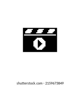 Pixel Clapper Icon.  Vector Pixel Art Movie Video 8 Bit Logo For Game
