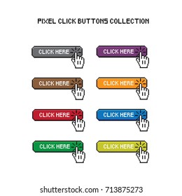 Pixel click button collection with hand icons.
