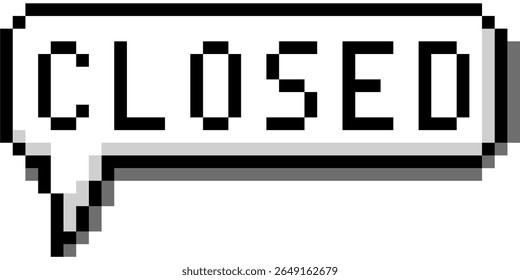 Pixel closed bubble speech vector, indicating an end to communication or a hidden message in a retro style digital interfaces, gaming, or nostalgic communication implying privacy or completion.