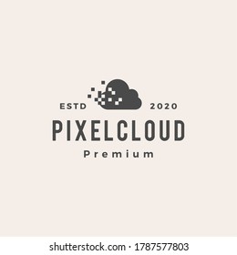 pixel cloud digital hipster vintage logo vector icon illustration