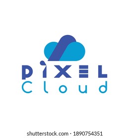 pixel cloud digital logo vector icon illustration, web firm, graphic portal, design agency, cloud technology company profile dark blue isolated objects