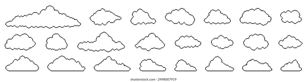 Pixel cloud icon set. Linear sky. Vector illustration.