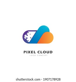 Pixel Cloud Logo Design Symbol Template Flat Style Vector