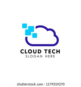 pixel cloud logo design template. data server cloud logo vector icon