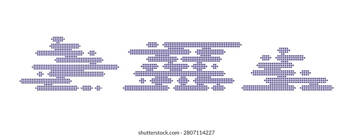 Pixel cloud motif. Japanese art pattern and vector design set. Abstract asian decorative style with flat shape elements for white background decor and ethnic collection.