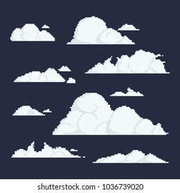 Pixel Cloud Set.8bit Cloud Vector Illustration.