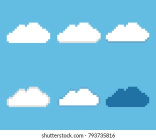 Pixel cloud vector illustration for retro game