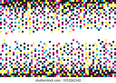 Pixel CMYK and White Seamless Pattern. Pixel abstract mosaic background, Vector illustration for website, card, poster.