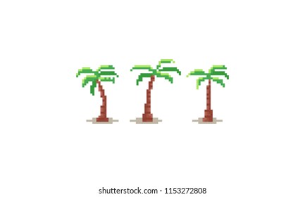 Pixel coconut tree set.8bit.summer vacation.