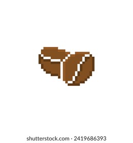 pixel coffee beans icon.  Vector pixel art coffee beans 8 bit for game company logo template 