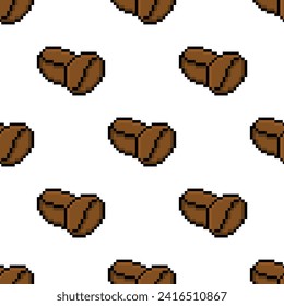 pixel coffee beans Seamless Pattern vector coffee background  pixel art for 8 bit game 