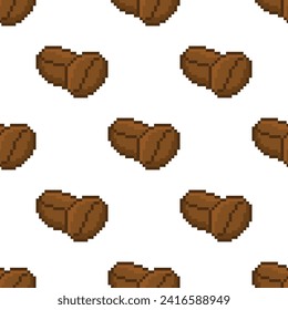 pixel coffee beans Seamless Pattern vector coffee background  pixel art for 8 bit game 