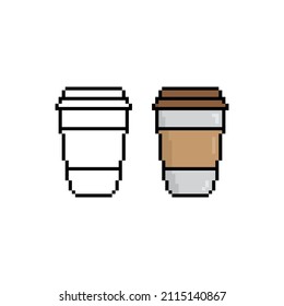 pixel coffee icon. Cup of coffee or tea