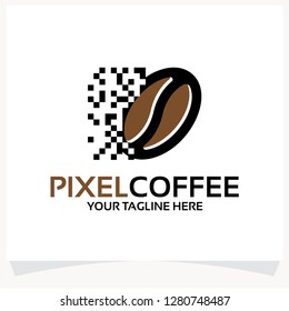 Pixel Coffee Logo Template Design Vector Inspiration. Icon Design