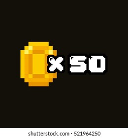 pixel coin x 50 icon over white background. videogame pixel interface. vector illustration