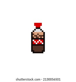 Pixel cola glass bottle icon. 8bit. Pixel. Colorful simple flat pixel art illustration of cartoon bottle of soda or cola