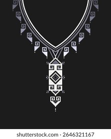 Pixel collar design inspired by tribal motifs in monochrome tones. Perfect for T shirt prints, embroidery templates, or fashion accessories with ethnic vibes.