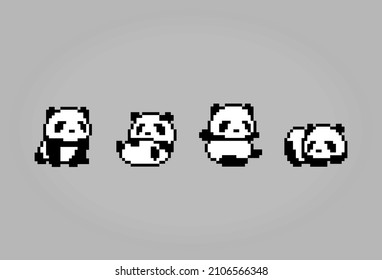 Pixel collection of 8 bit pandas. Animals for game assets and cross stitch patterns in vector illustrations.