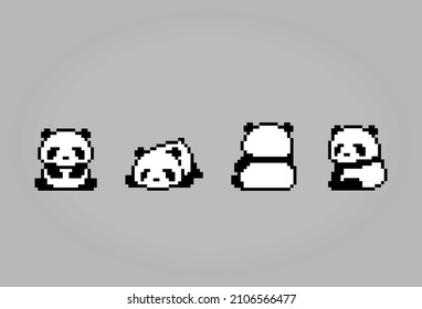 Pixel collection of 8 bit pandas. Animals for game assets and cross stitch patterns in vector illustrations.