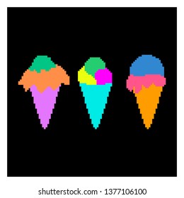Pixel collection of ice cream. Vector illustration set of color ice cream. Pixel icon.
