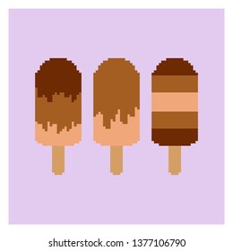 Pixel collection of ice cream. Vector illustration set of chocolate ice cream. Pixel icon.