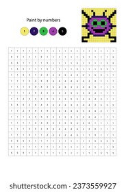 Pixel Color by numbers. Pixel paint by numbers. Coloring page with Halloween spider. Educational game for preschool children, drawing kids activity. Painting by number Halloween holiday.