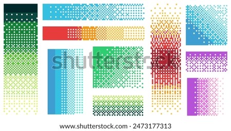 Pixel color gradient. Retro 80s 90s colorful mosaic grid, geometric digital rainbow background with random rainbow shapes. Vector texture