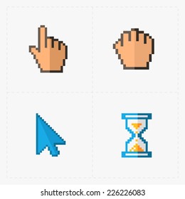 Pixel colorful cursors icons on white.Vector Illustration.