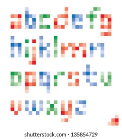 Pixel colorful lower case alphabet vector set design