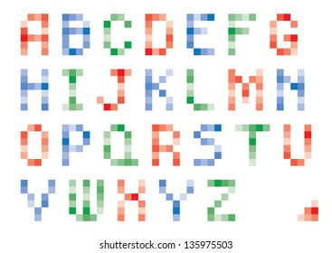 Pixel colorful stylish upper case alphabet set design