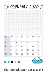 Pixel coloring calendar. February. Vector illustration.