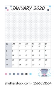 Pixel coloring calendar. January. Vector illustration