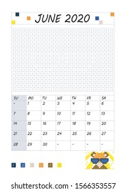 Pixel coloring calendar. June. Vector illustration