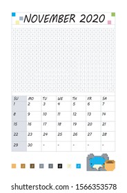 Pixel coloring calendar. November. Vector illustration