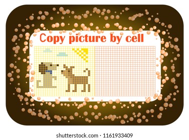  pixel coloring, drawing skills training, educational paper game for the development of children, drawing and coloring game for preschool kids, Copy the picture. Drawing kids activity. dog,