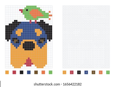 Pixel coloring Rottweiler, vector illustration