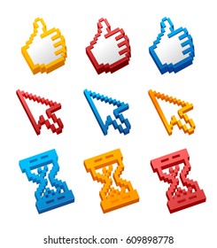 Pixel Computer Cursor Color Set Web Element Design PC Concept. Vector illustration