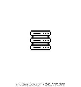 pixel computer server icon.  Vector pixel art computer server 8 bit for game company logo template 